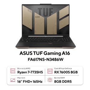 Laptop ASUS TUF Gaming A16 FA617NS-N3486W (AMD Ryzen 7-7735HS | 8GB | 512GB | RX 7600S 8GB | 16 inch FHD+ | Win 11 | Vàng)