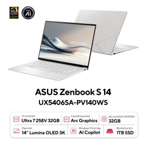 Laptop Asus Zenbook S 14 OLED UX5406SA-PV140WS (Intel Core Ultra 7 Processor 258V | 14 inch 3K OLED | Intel Arc | 32GB | 1TB | Win 11 | Office |Trắng)
